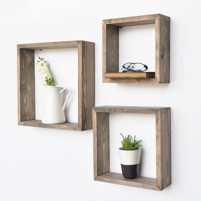 Hanah Home R-Raf349 Conjunto de 3 Estantes de Madera Maciza